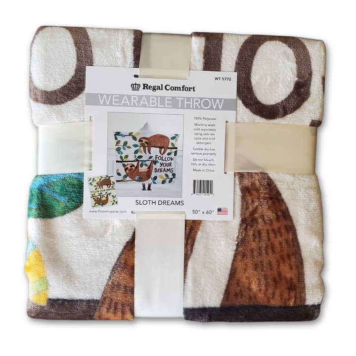 Duke Imports - Wholesale Throw Blanket - "Sloth Dreams" 1-Ply Everyday Designer Wearable2