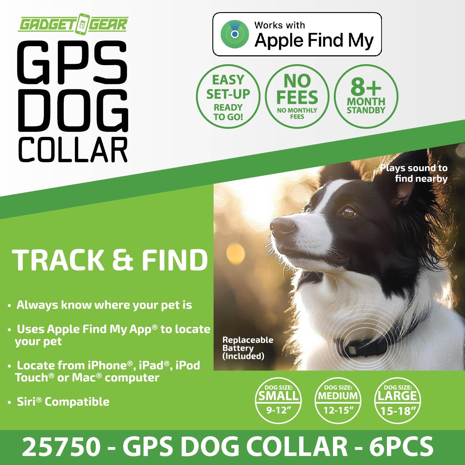 Novelty Brands - Wholesale Pet Collar - Dog - GPS Dog Collar Tracker Apple Find My™ Compatible - 6/Display1