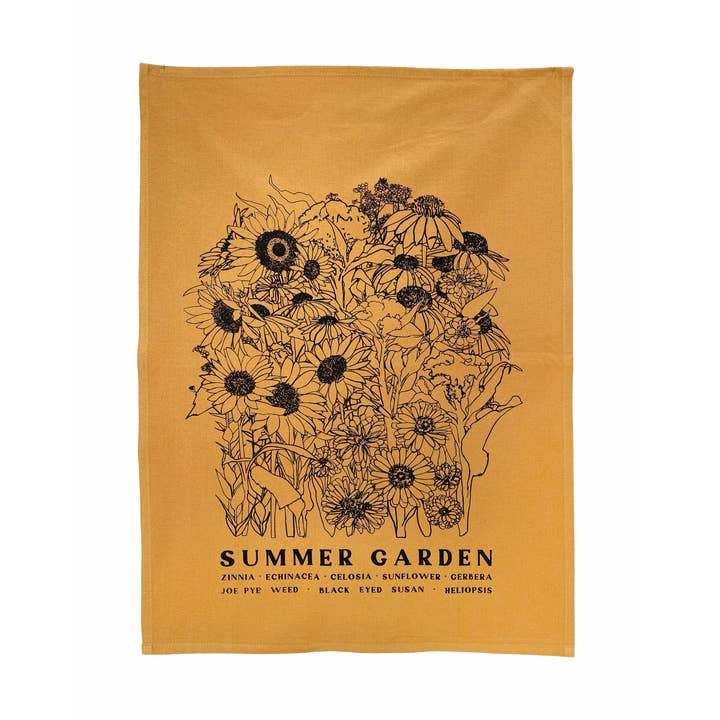 Summer Garden Hand - printed Artisan Tea Towel for wholesale by Planetarium