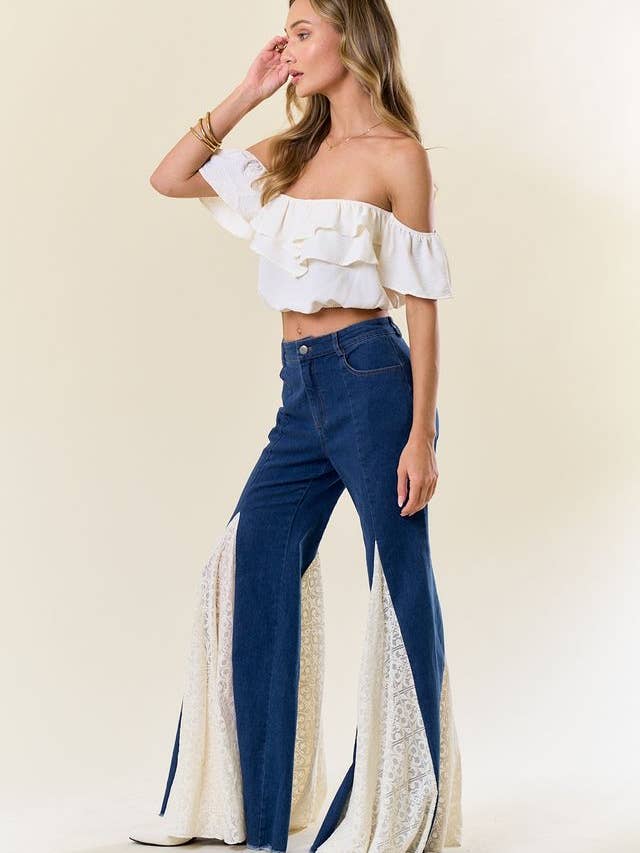 Saints & Hearts - Wholesale Jeans - Women's - SIP6374A BELL BOTTOM DENIM WITH LACE INSERT TRIM3