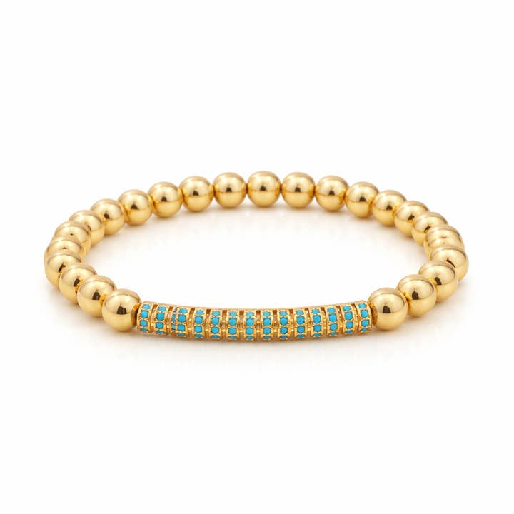 Turkis CZ Bar Guld Perlearmbånd for engroshandel hos Georgina Nicol