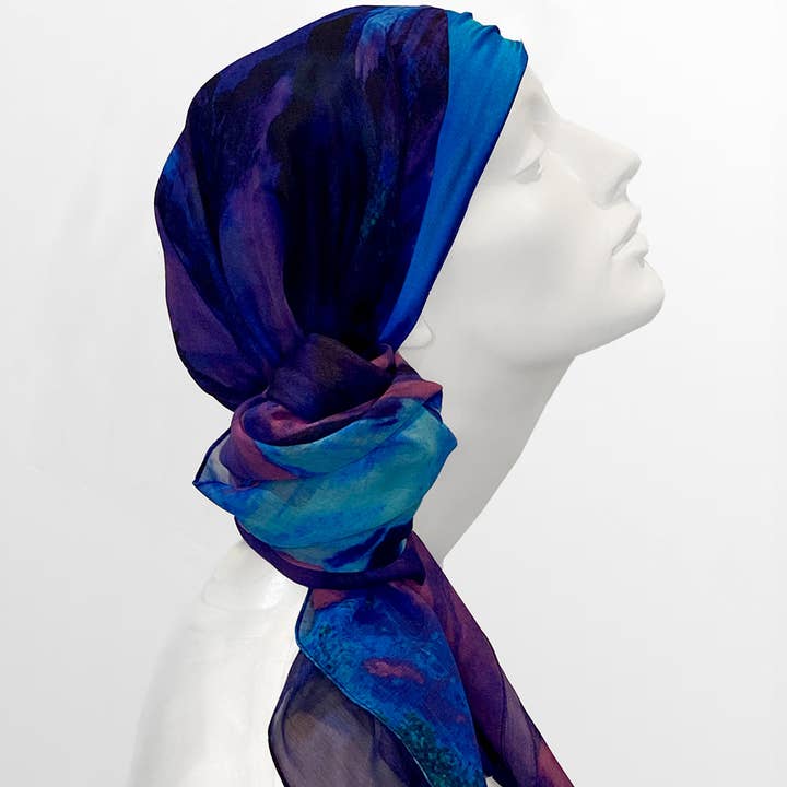 LuxCare Clothing - Wholesale Head Scarf - Women's - Fine Art Headscarf ~ Sapphire3