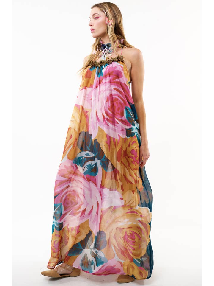 Teal rose Exotic Maxi Dress for wholesale on Faire