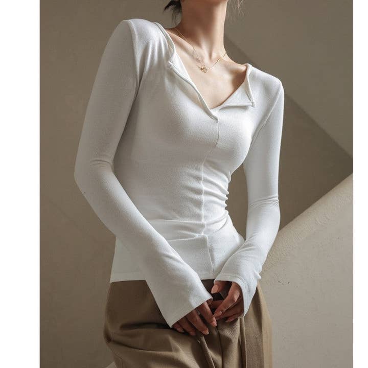 Sheer Trend - Wholesale T-Shirt - Women's - Modal V-Neck Basic Tee Shirt1