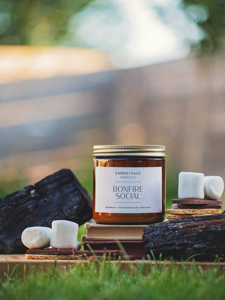 Bonfire Social Hand-Poured Soy Coconut Wax Candle for wholesale by Ember + Sage Candle Co