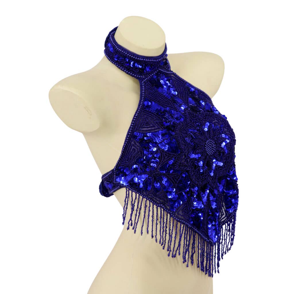 Western Fashion – wholesale Blus - Dam – Pärlad halterneck-topp med medaljongmönster1