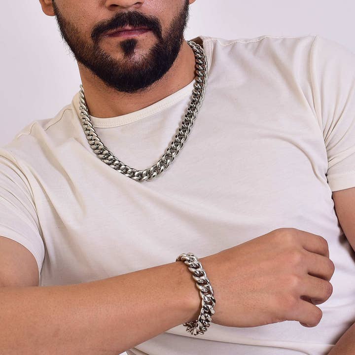 EMESLY - Wholesale Link & Chain Necklace - Miami Cuban Necklace (14mm, Silver)2