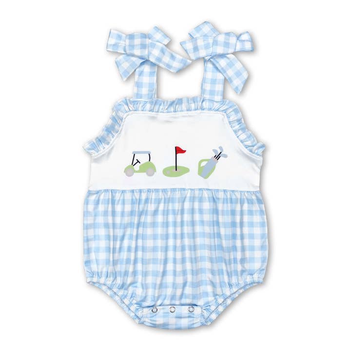 Plaid straps golf baby girls summer romper for wholesale by Yawoo Garments