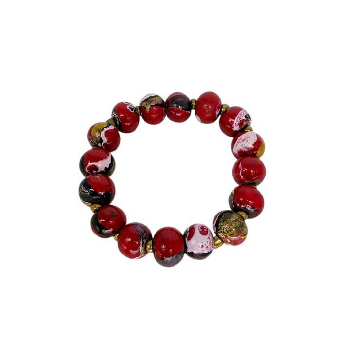 Pulseira Elástica de Madeira Pintada à Mão Vermelha por atacado de Maka Imports