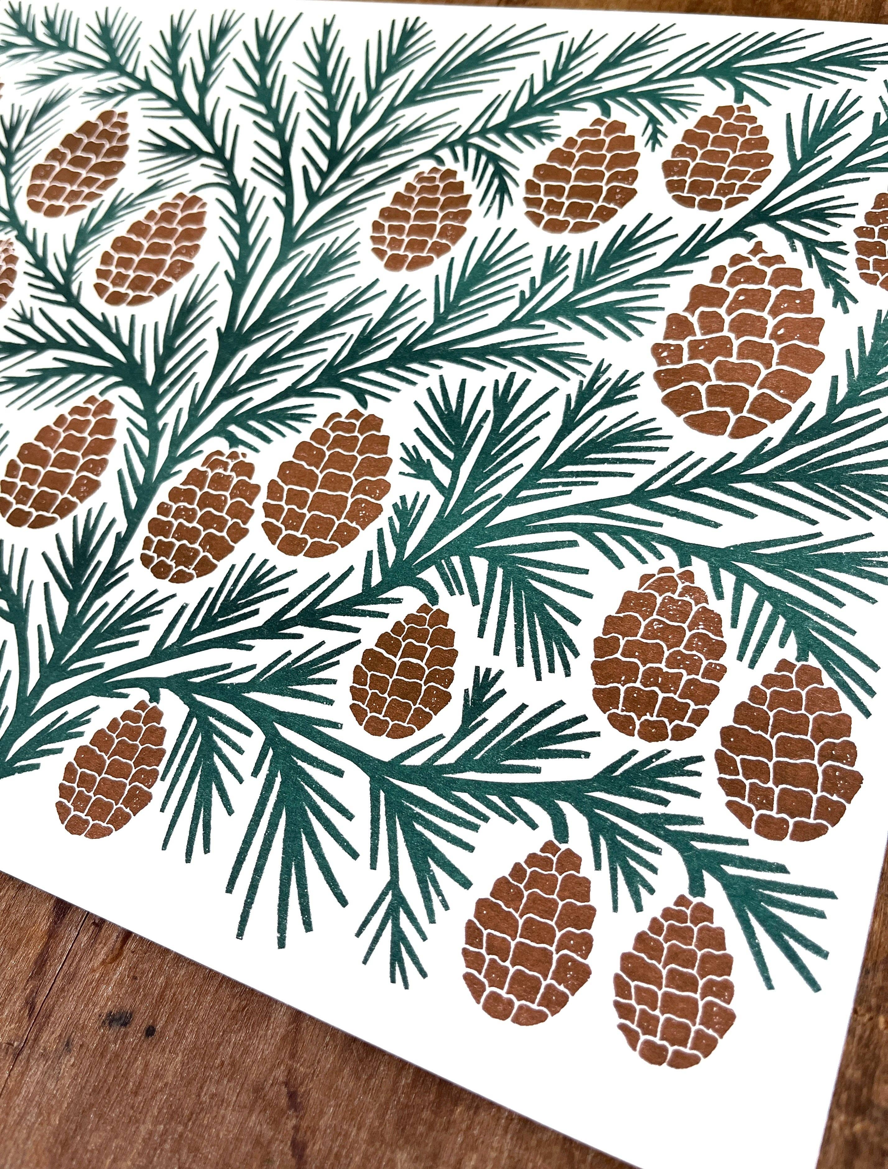 Katharine Watson - Wholesale Art Print - Holiday Garden Series: Pinecone Risograph Print5