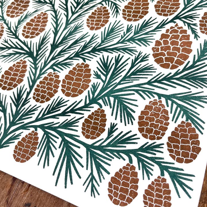 Katharine Watson - Wholesale Art Print - Holiday Garden Series: Pinecone Risograph Print5