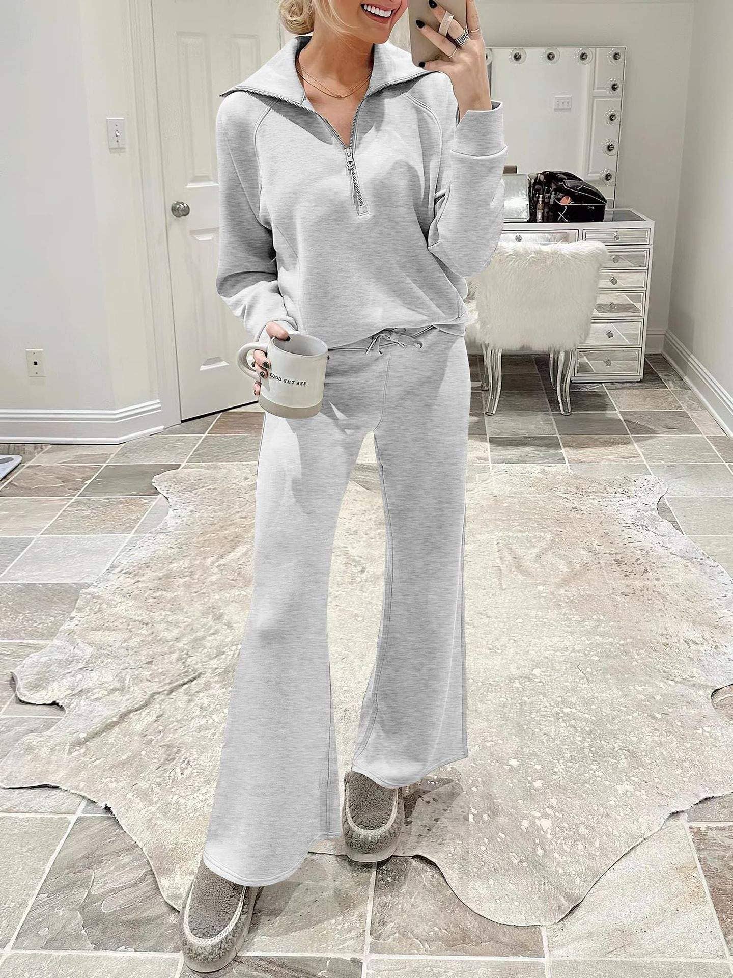 Queen Fashion - Wholesale Top & Skirt Set - Women's - long sleeved sweater wide leg pants two piece set63