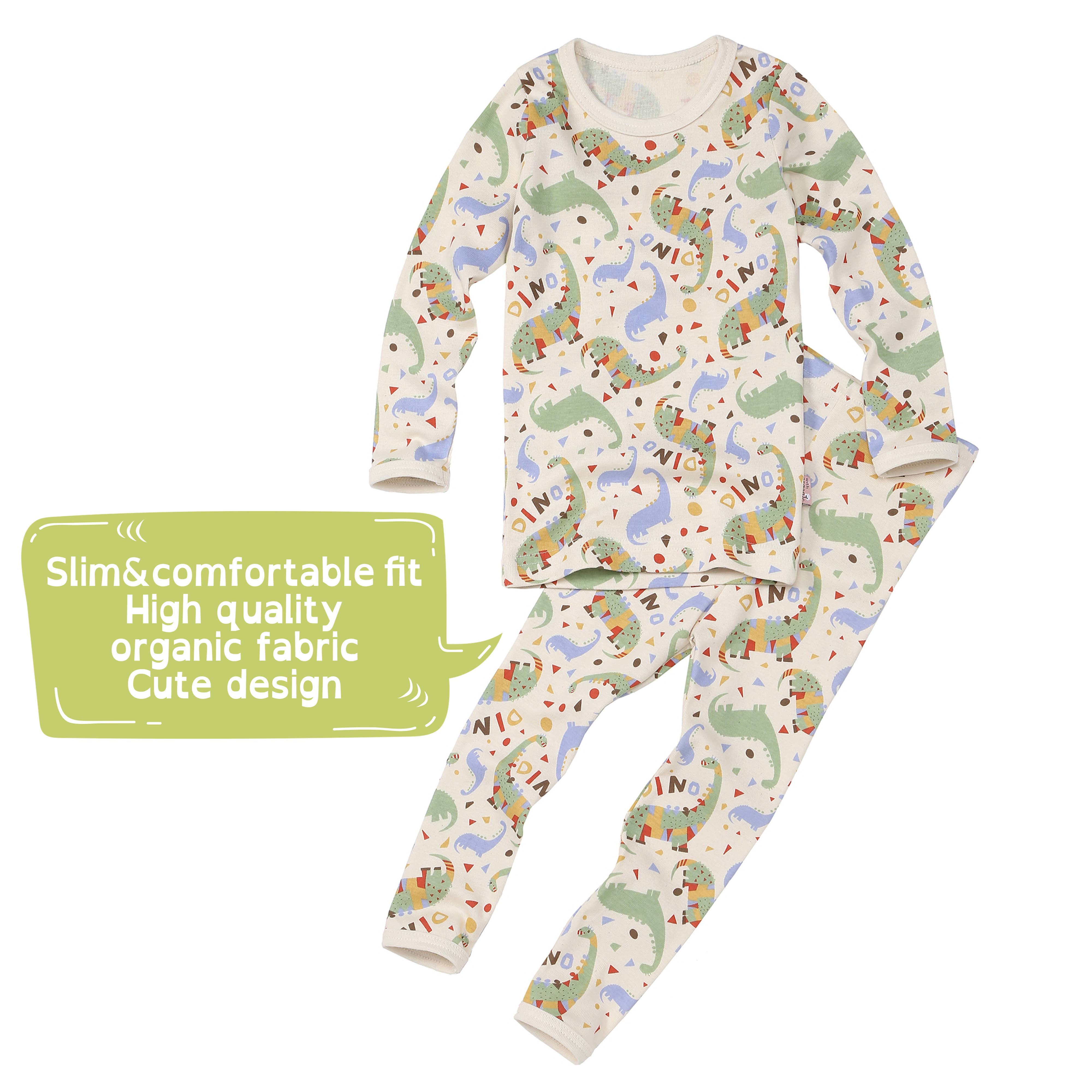 WithOrganic - Wholesale Sleepwear Set - Kids - Organic Pajama Set with Matching Security Doll - Dinosaur2