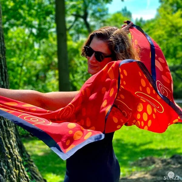 Bufanda cruzada de sarga de seda roja Star Dreaming para venta al por mayor de Sunzi