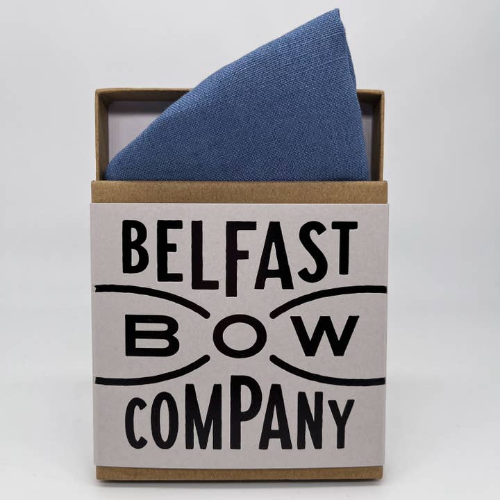 Irish Linen Pocket Square in Slate Blue for wholesale by Belfast Bow Company