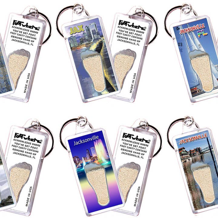 Jacksonville FootWhere® Souvenir Keychain. 72 pieces/6 assorted styles. for wholesale by FootWhere- USA Group, Inc.