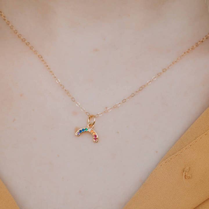 Rainbow Charm Necklace - LGBTQ+ Pride CZ Dainty Necklace for wholesale by A Worthy Brand