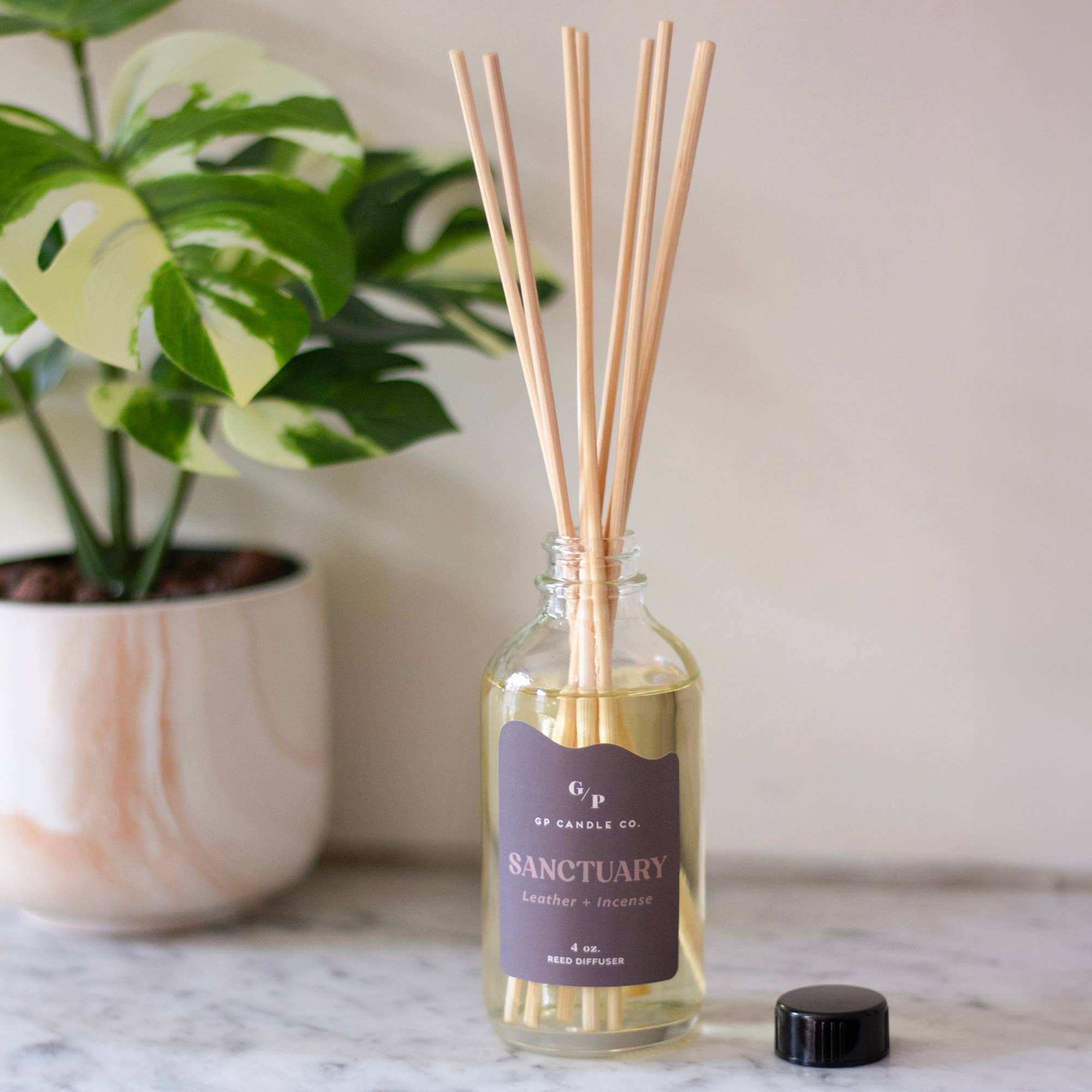 GP Candle Co. - Wholesale Reed Diffuser - Sanctuary 4 oz. Hue Reed Diffuser (Leather + Incense)2