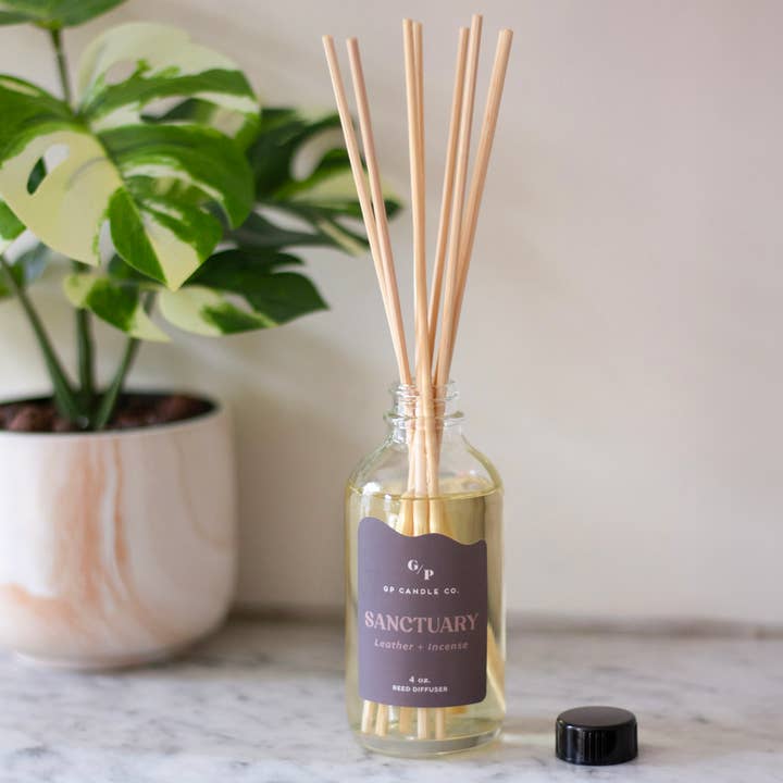 GP Candle Co. - Wholesale Reed Diffuser - Sanctuary 4 oz. Hue Reed Diffuser (Leather + Incense)2