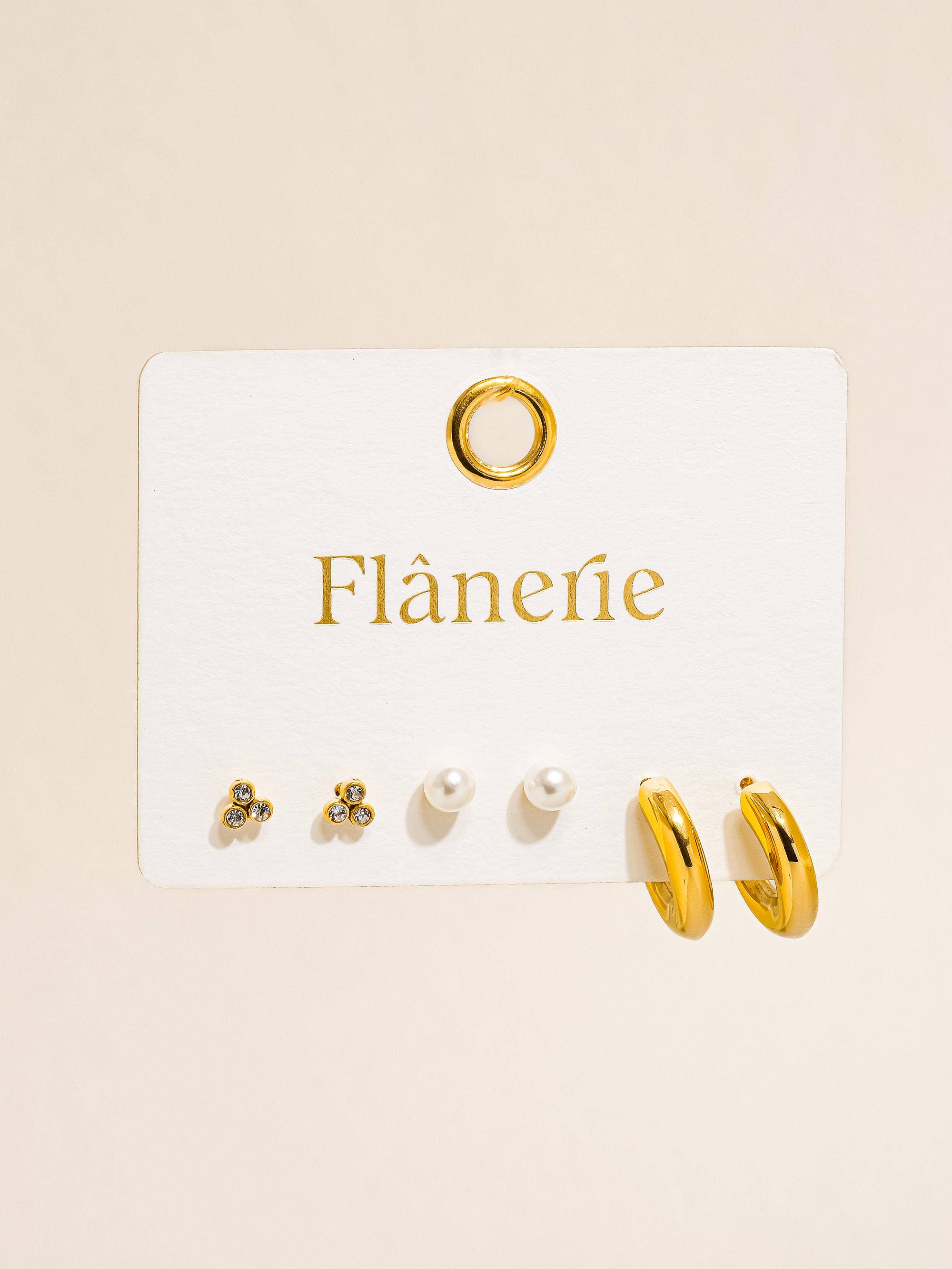 Carine 18K Gold Non-Tarnish Hoops, Pearl, CZ Earring for wholesale on Faire1