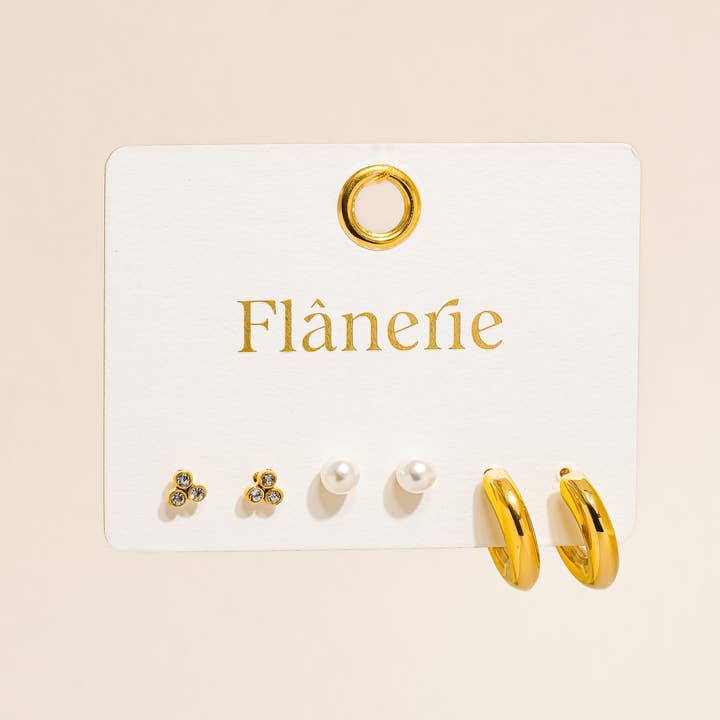 Carine 18K Gold Non-Tarnish Hoops, Pearl, CZ Earring for wholesale on Faire1