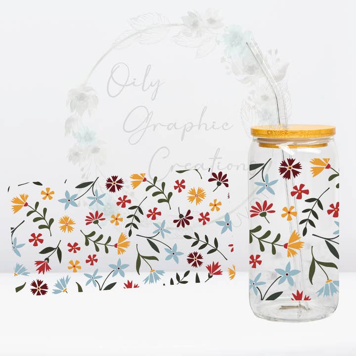 Fleurs rouges, jaunes, bleues - Enveloppe UV DTF 16oz pour la vente par Oily Graphic Creations