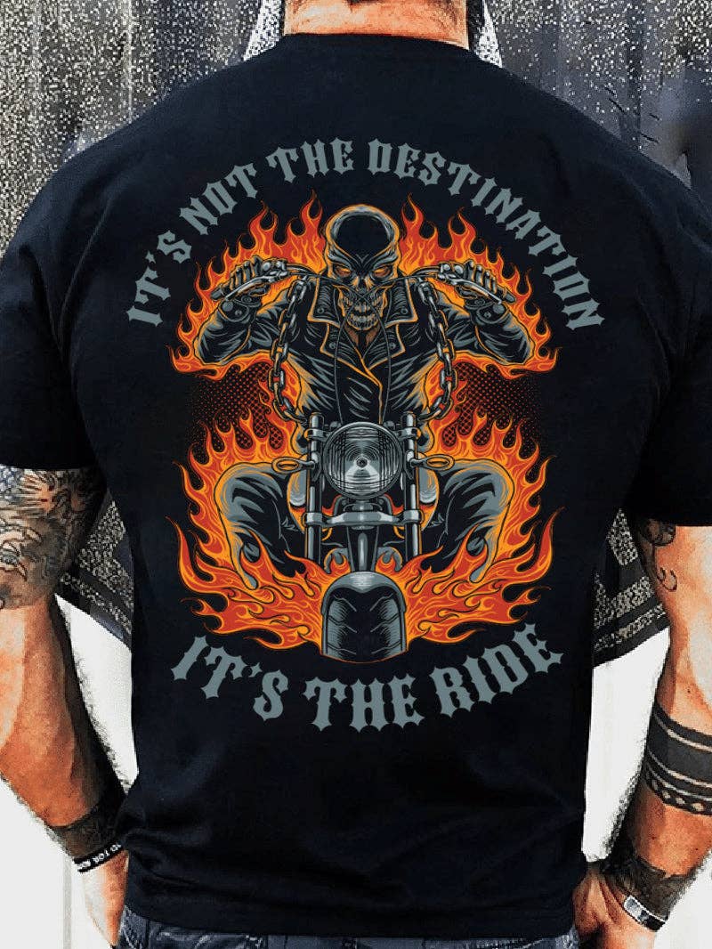 Zwart T-shirt met print van Skull Motorcycle It's The Ride voor groothandel op Faire0
