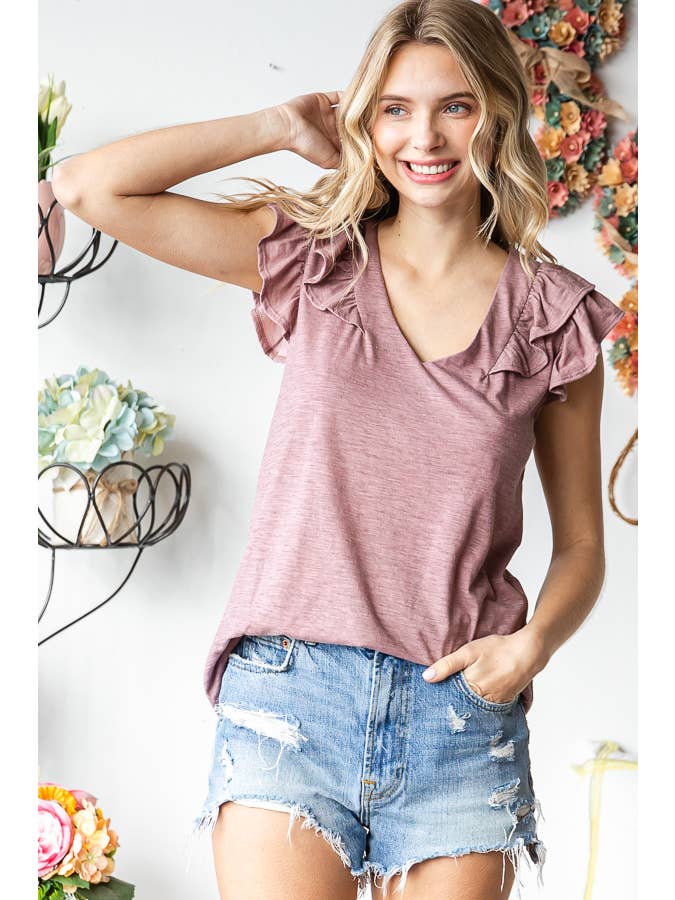 7th Ray - Vendita all'ingrosso Camicetta - Donna - Top a doppia balza a forma di V in misto cotone solido T54744