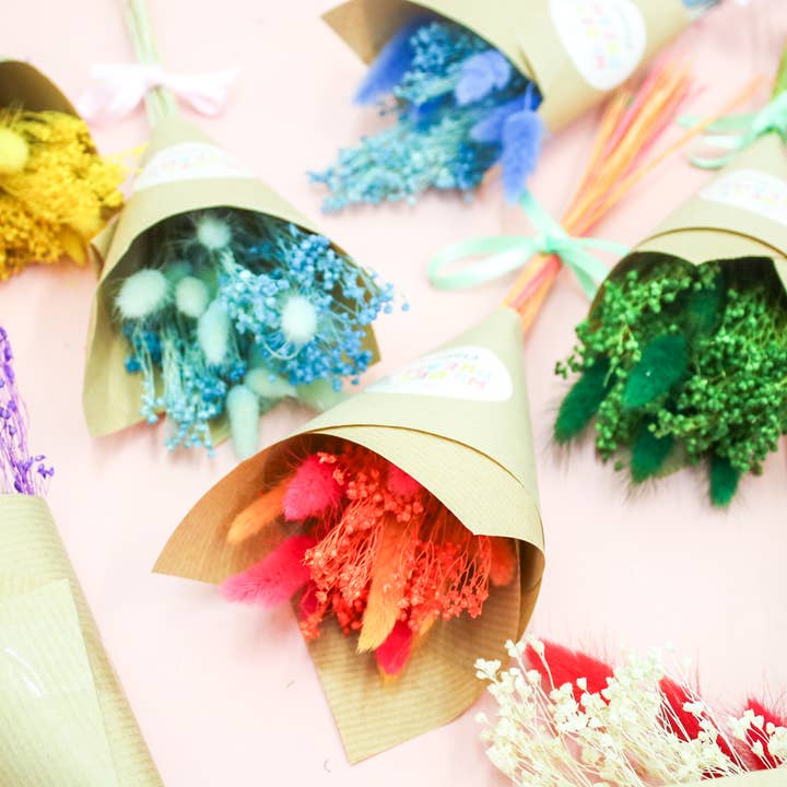 Orange & Pink Dried Flowers mini bunches floral gifts for wholesale by Wildestdreams.flowers