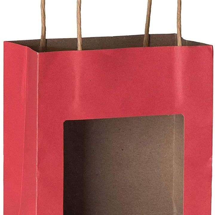 Red Kraft Paper Bag With Window 10 Pack 7.75"X 6.25"X 3" for wholesale by Hammont