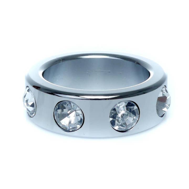 Kinky Pleasure - Wholesale Sex toy - Bossoftoys - 64-00117 - Stainless steel - Metal Cockring - with White Diamond stones - Small size - inner dia 3.5 CM - outer dia 4.5 CM2