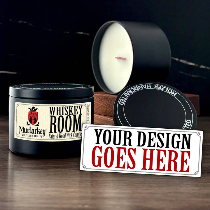 Custom Label | Wood Wick Candle | Coconut Soy Wax | 8 oz Modern Tin with Lid | Customized Label | Private Label | Co-branded | Hand-poured for wholesale by Holzer Handcrafted ®