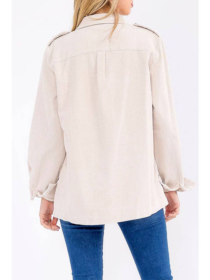 ROUSSEAU - Wholesale Shirt Jacket/Shacket - Women's - CORDUROY POCKET FRONT BUTTON DOWN SHACKET5