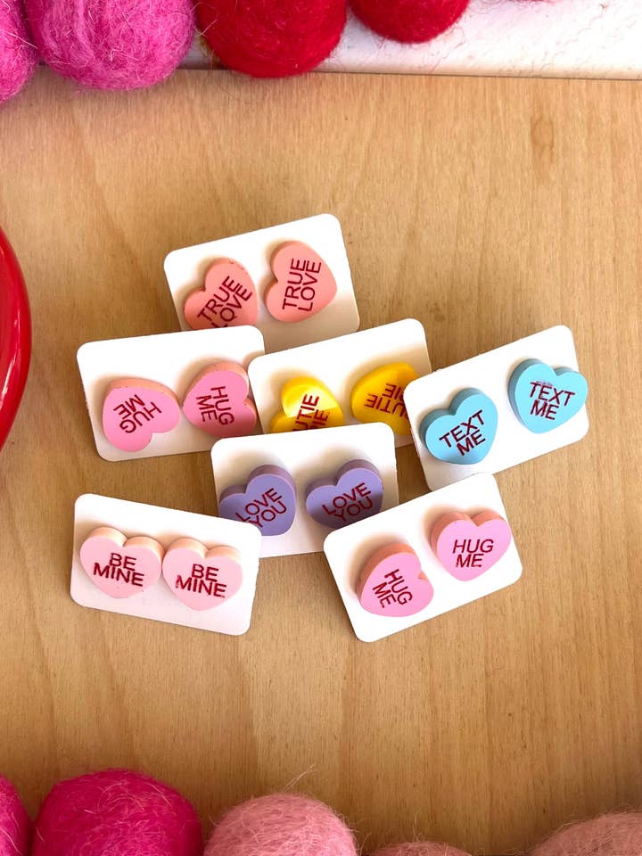 Conversation heart studs for wholesale by Sweet Home Creative Co.