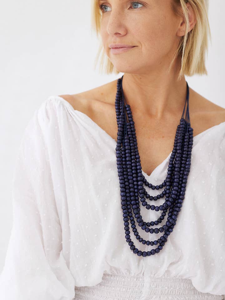 Timber Bead Necklace - Waimea - Indigo for wholesale by Nakoa The Label