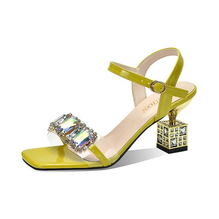 Sandalia de tacón grueso estilo hada a la moda para mujer para venta al por mayor de Rhinestone Belt Store