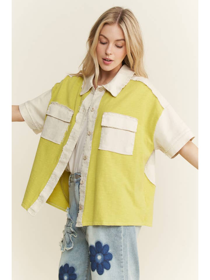 J.Her - Vendita all'ingrosso Giacca a camicia - Donna - Shacket con toppa sul retro a fiori lavato minerale HT646617