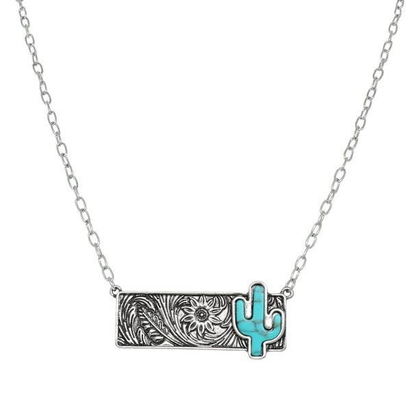 Sbtq WESTERN TURQUOISE CACTUS BAR PENDANT NECKLACE N13628 for wholesale on Faire