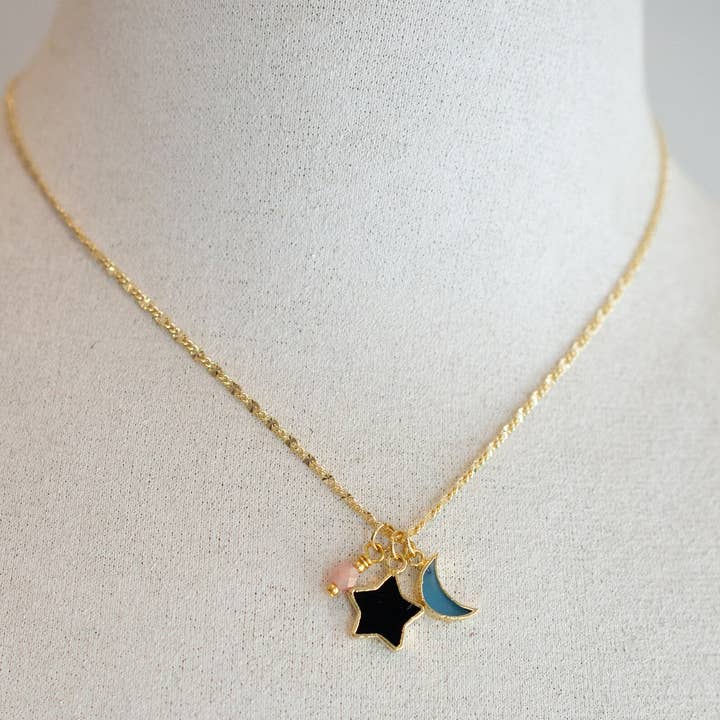 Jill Makes - Wholesale Pendant/Charm Necklace - Star and Moon Gemstone Necklace2
