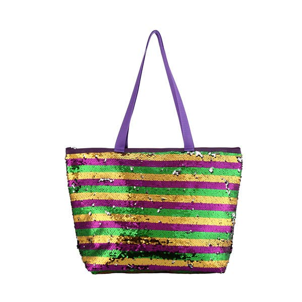 Ladies Stripes Patterned Sequins Tote Bag Handbag for wholesale by Nima Accessories Inc