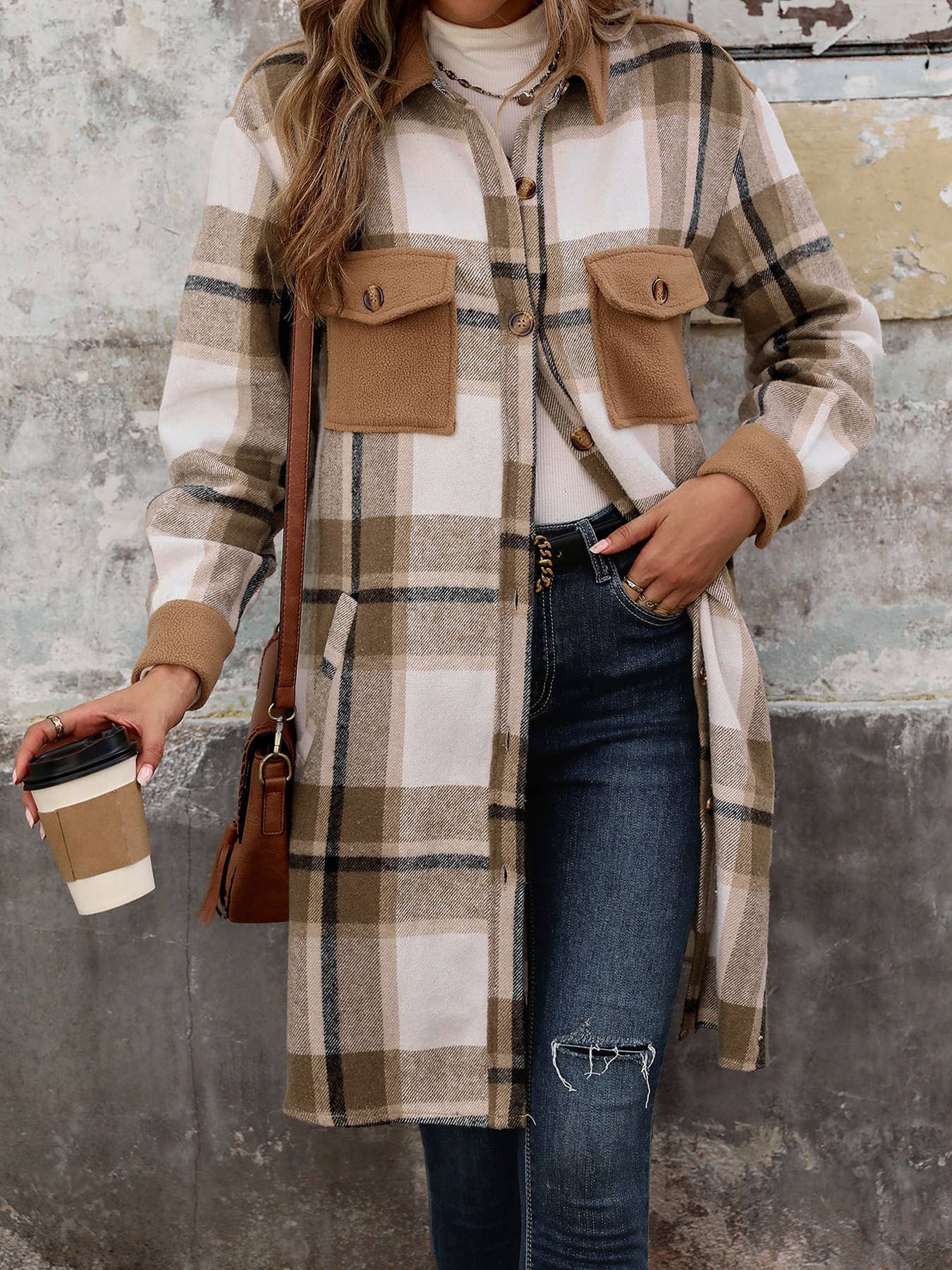 Masyal - Wholesale Shirt Jacket/Shacket - Women's - Autumn and winter retro brushed long plaid shirt jacket2