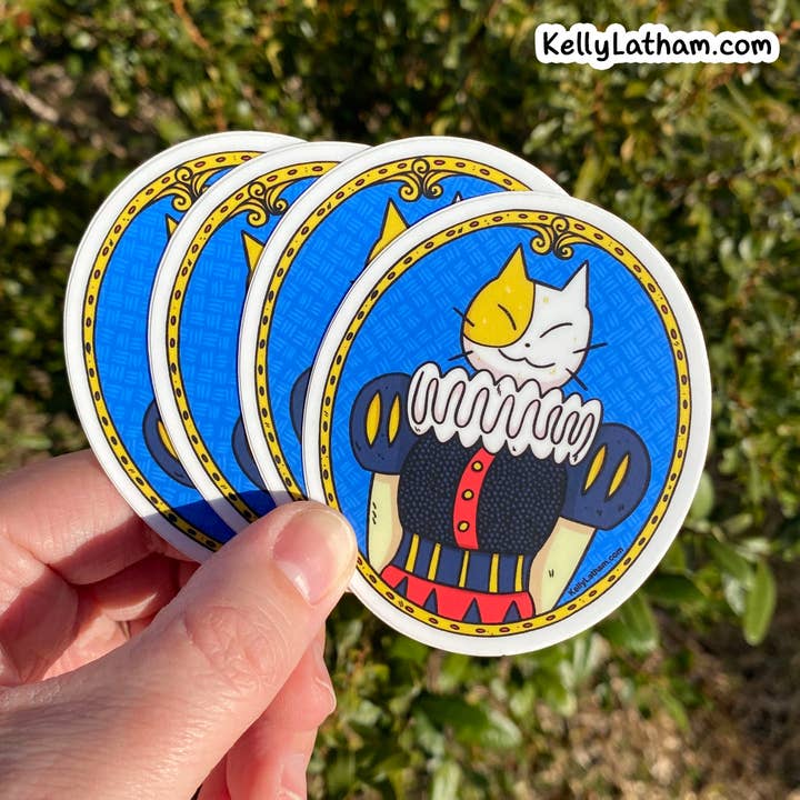Kelly Latham Art - Wholesale Sticker - Fancy Shakespeare Cat - Waterdichte vinylsticker - schattig4