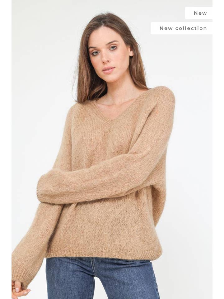 LOOWIE – wholesale Knitted jumper – Women′s – NO8007 One Size Italian V-Neck Mohair Sweater LOOWIE