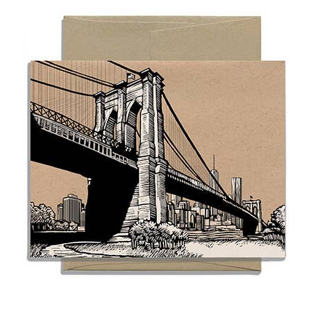 Brooklyn Bridge, NY, avec enveloppe Kraft pour la vente par Daniel Joseph Durkin Illustrations