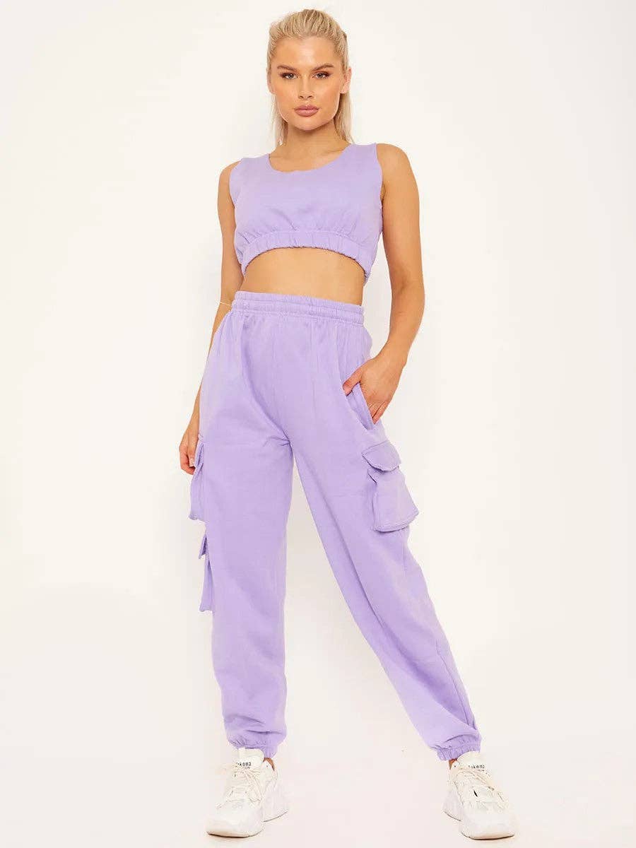Stylewise Direct – wholesale Top & pants set (NOT Loungewear) – Women's – Plus Size Fleeced Crop Top & Cargo Jogger Co-ord1