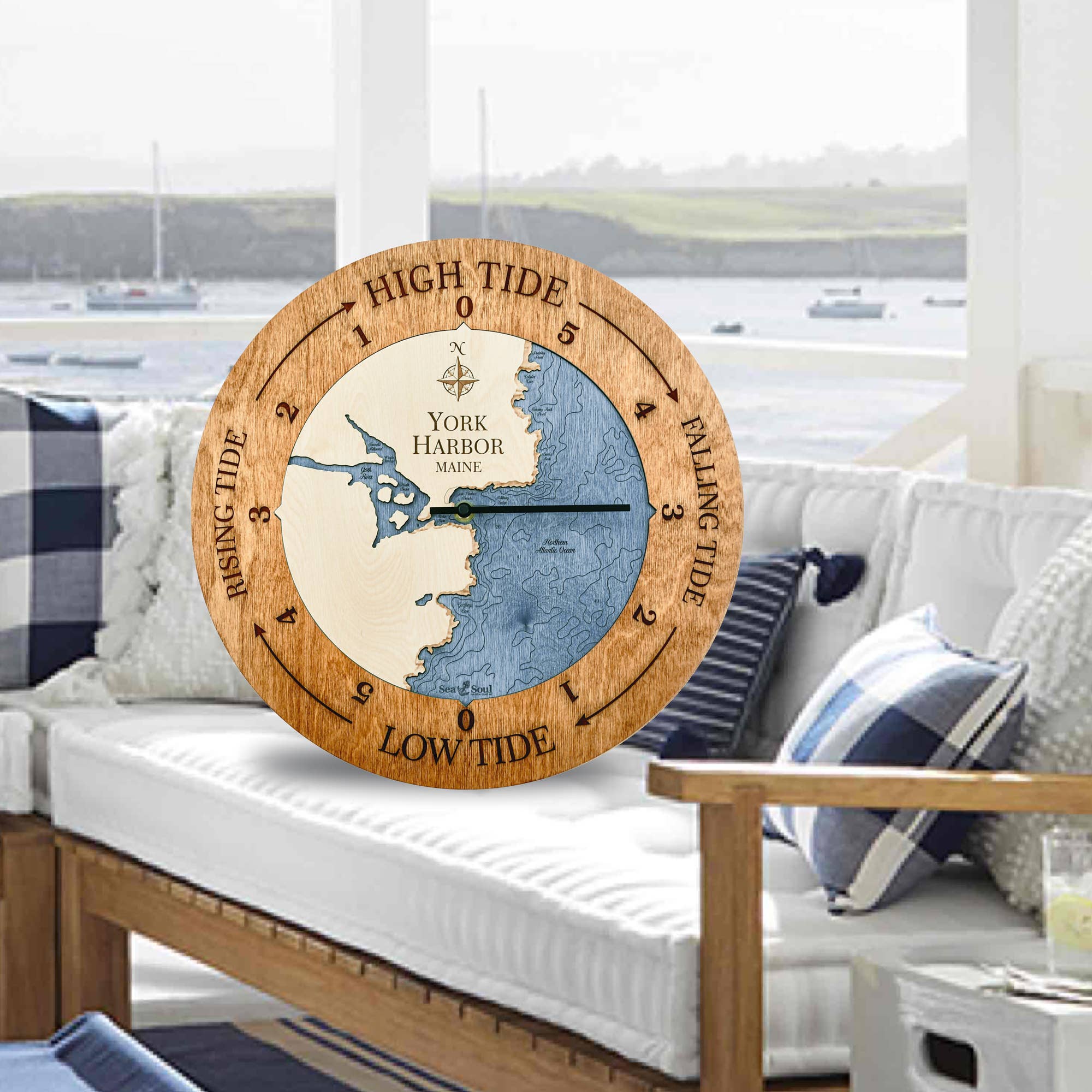 Sea & Soul Nautical Chart Art - Vente Horloges murales - Carte de profondeur d'eau de la côte du Maine152