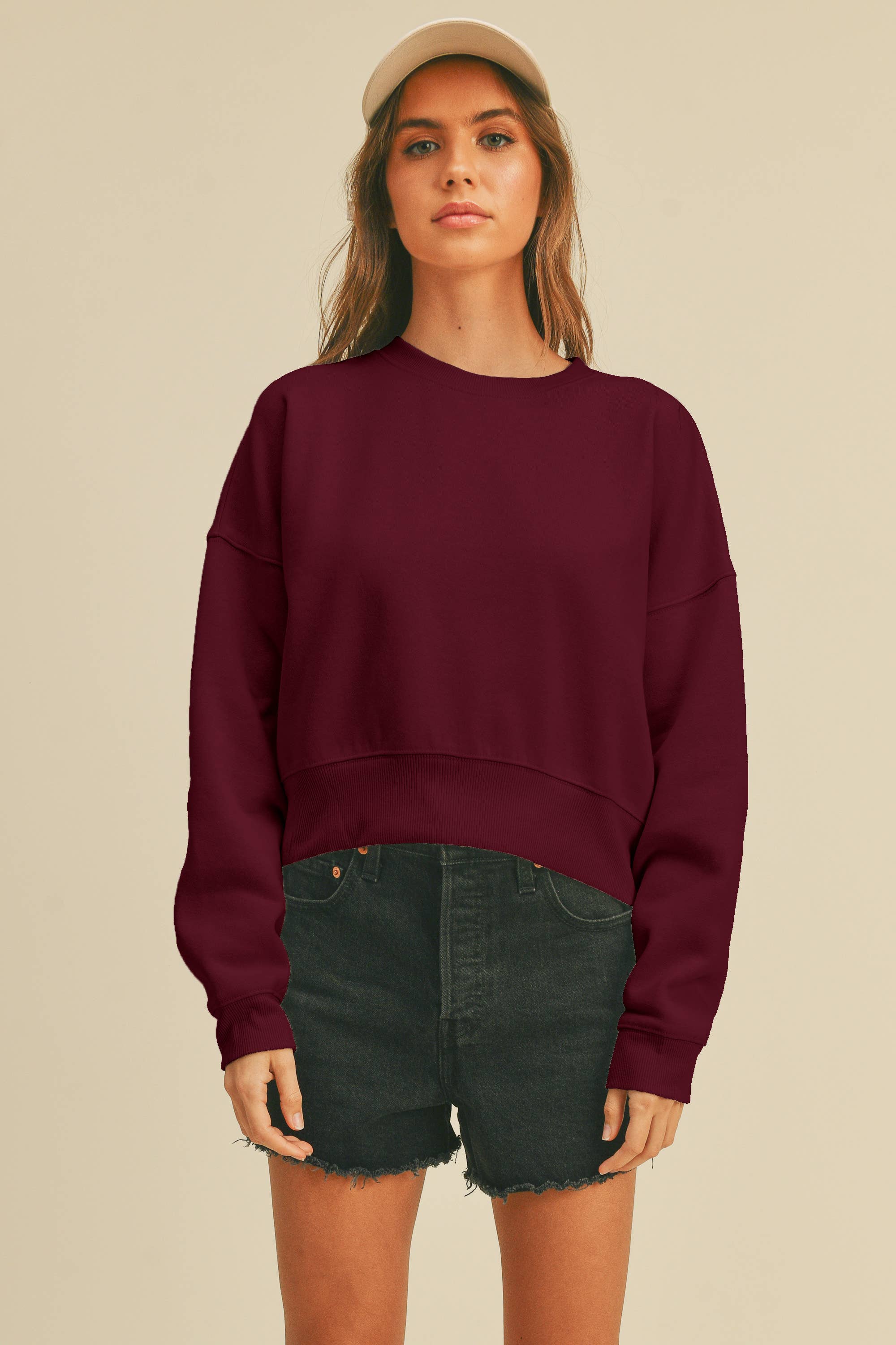 Honestee - Wholesale Sweatshirt - Women's - Blank Short Cropped Long Sleeve Sweatshirt3