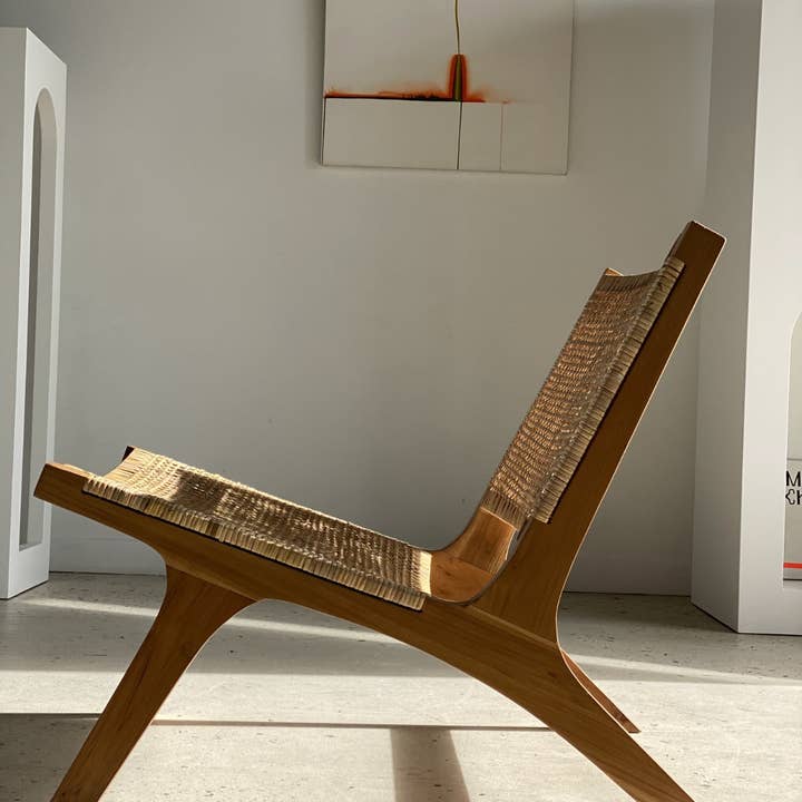 Office Objets - Wholesale Chair - Reclined chair in natural wood and woven rattan30