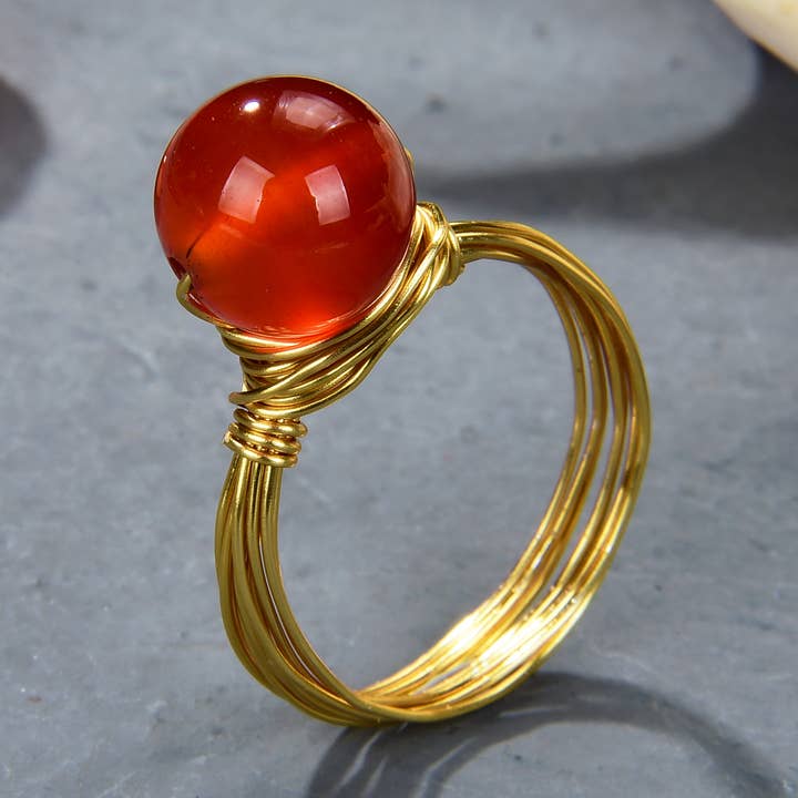 Hand Beaded and Wire Wrapped Gemstone Ring - Carnelian for wholesale by IST Jewelry