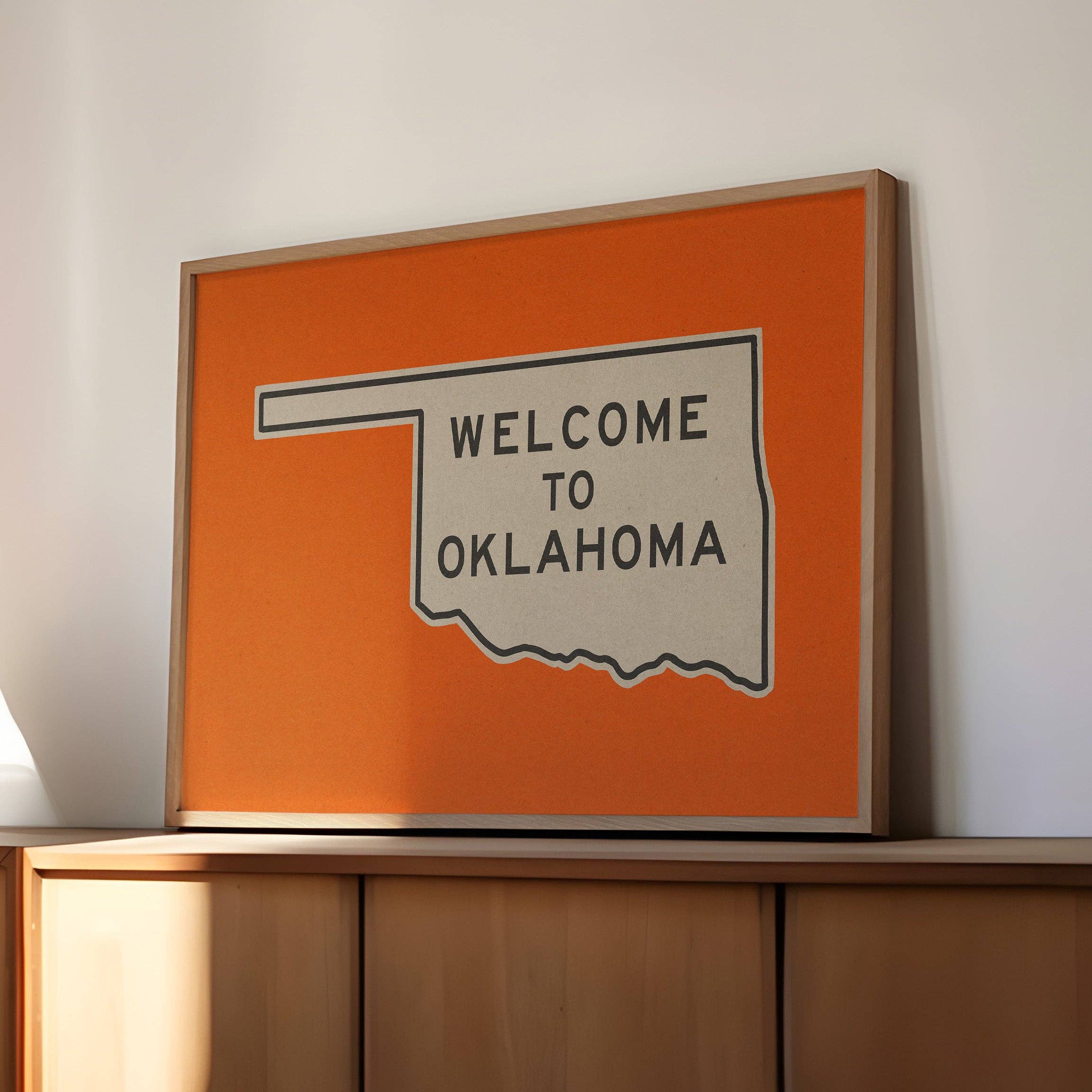 Tejas Country Club - Wholesale Art Print - Welcome To Oklahoma Vintage Orange Road Sign Art Print7
